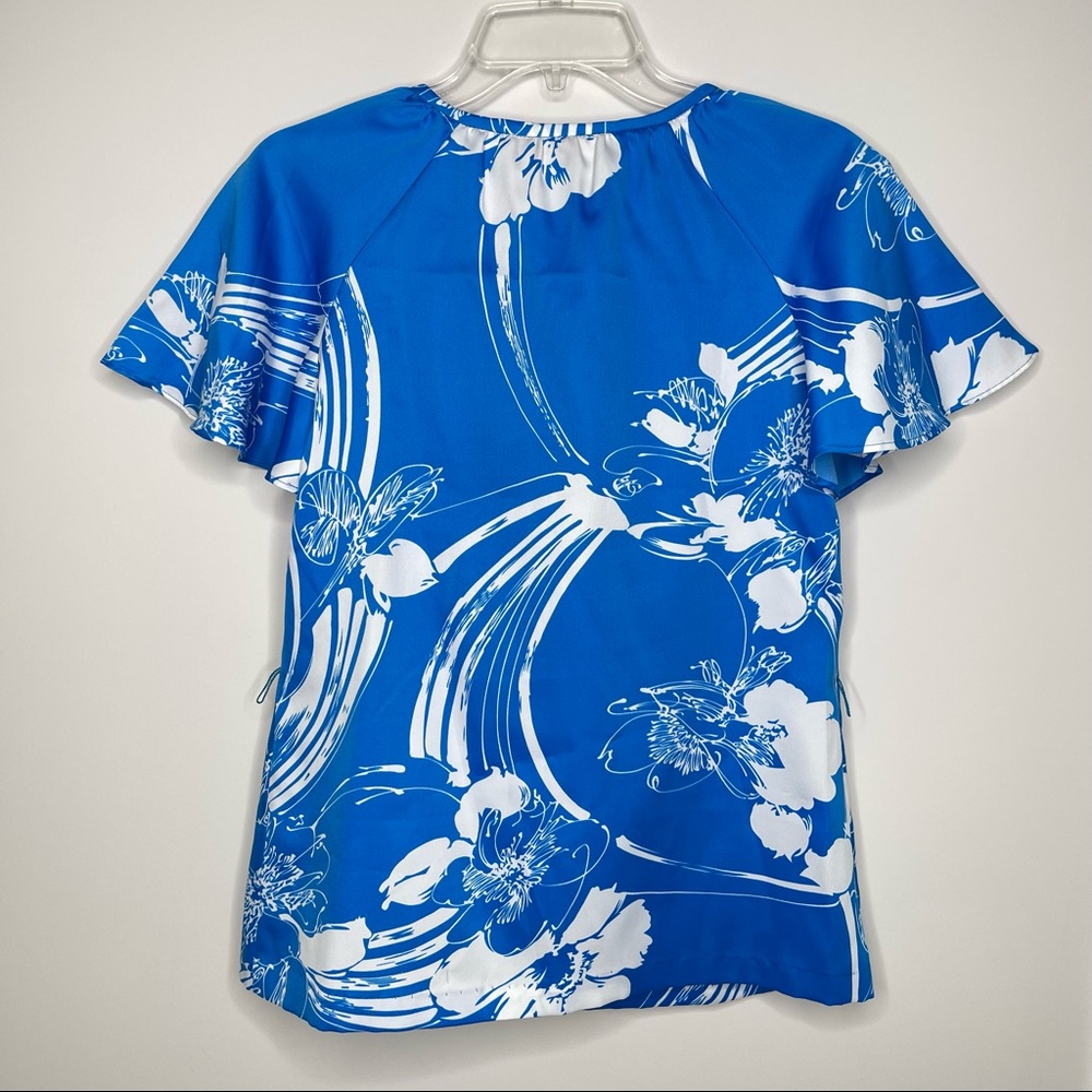 Vintage 70s Nani of Hawaii Hibiscus Waves Floral Print Angel Sleeve Hawaiian Top - Picture 2 of 11